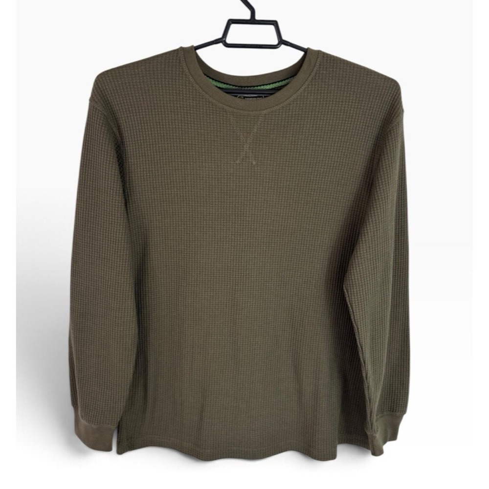 Sovereign State Men's L Eco-Friendly Waffle Weave Thermal Shirt Olive EUC